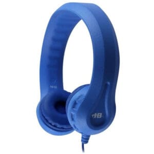 Blue over-ear headphones with cable attached.