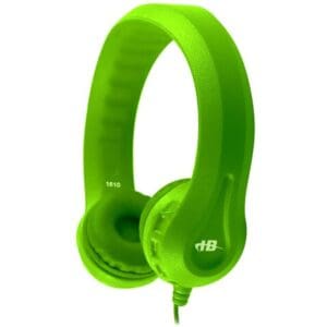 Bright green over-ear wired headphones.