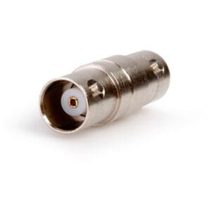 Metal BNC connector with white insulator center.