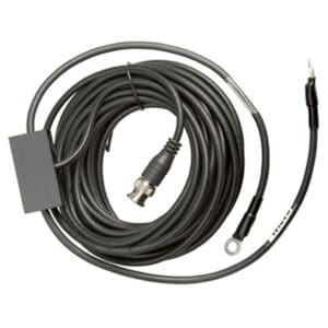 Coiled coaxial cable with connectors, gray color.