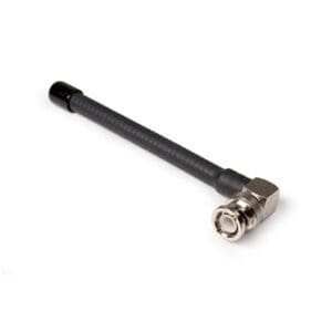 Antenna with right-angle connector and black cover.