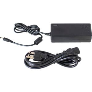 Power adapter with attached cables.