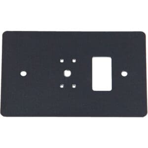 Black rectangular metal mounting plate with holes.