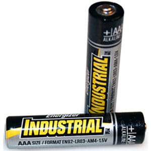 Two Energizer Industrial AAA batteries displayed.
