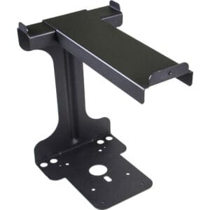 Black metal bracket for mounting devices.