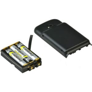 Battery pack with cover and AA batteries.