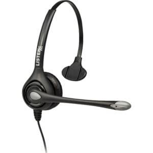 Black wired headset with microphone.
