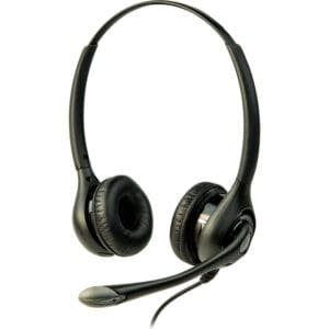 Black over-ear headset with microphone attached.