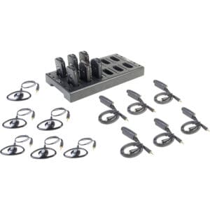 Charging station with multiple headset chargers.