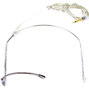 Headset microphone with attached cable plug.