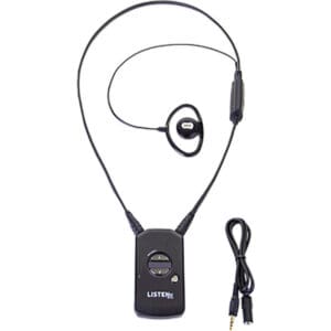 Assistive listening device with neckloop and earbud.