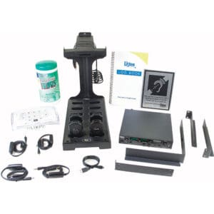 Assistive listening device set with accessories displayed.