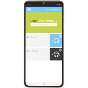 Smartphone displaying Listen Everywhere app interface.