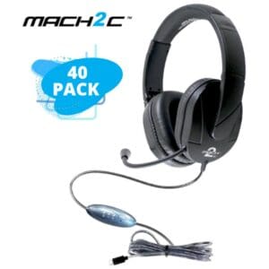 Black headset with mic, 40 pack label.
