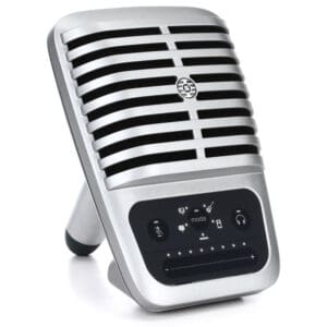 Retro-style USB microphone with control panel.