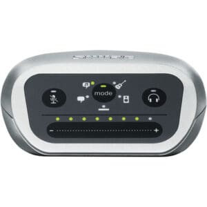 Shure audio interface with control buttons.
