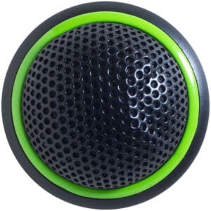 Black and green textured sphere button.