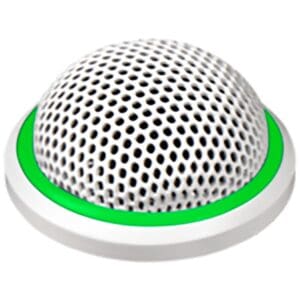 White dome speaker with green rim.