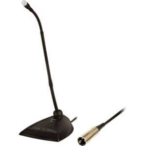 Black gooseneck microphone with XLR connector.