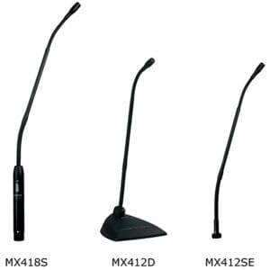 Three different models of gooseneck microphones.