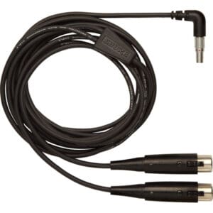 Black audio cable with dual connectors.