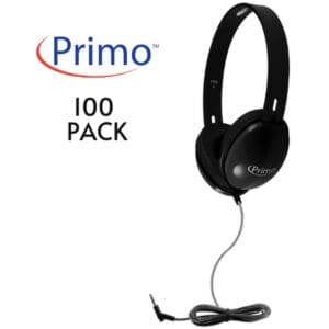Black headphones, Primo brand, 100 pack.