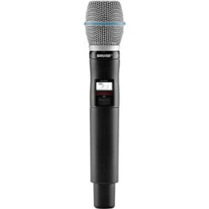 Wireless microphone with digital display.