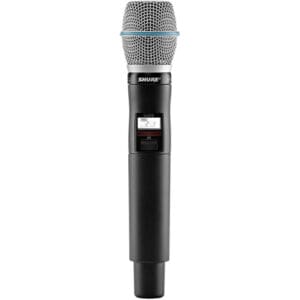Wireless handheld microphone with digital display.