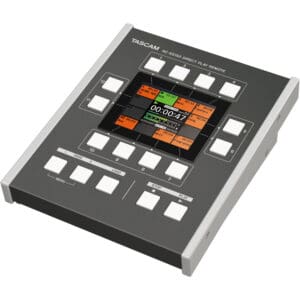 Audio control device with display and buttons.