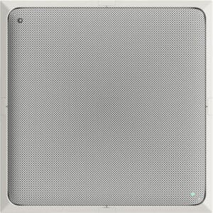 Square speaker grille with fine mesh pattern.