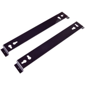 Black metal wall mounting brackets, two pieces.