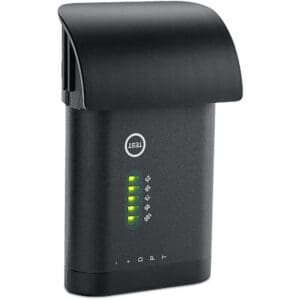 Black device with green LED indicators.