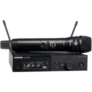 Wireless microphone and receiver set.