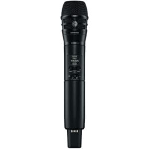 Wireless handheld microphone with digital display.
