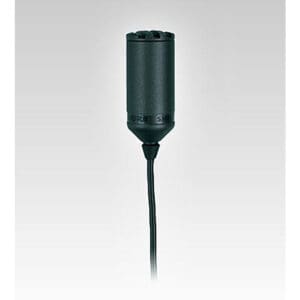 Black cylindrical microphone with attached cable.