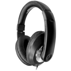 Black over-ear headphones with cushioned ear pads.