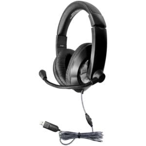 Black USB headset with attached microphone.