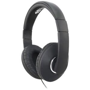 Black over-ear headphones with padded headband.