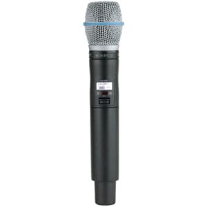 Wireless handheld microphone with digital display.