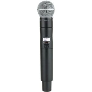 Wireless handheld microphone with digital display.