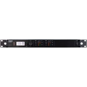 Rack-mounted audio equipment with digital display.