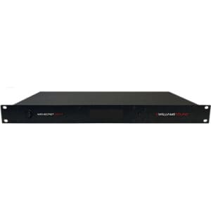 Audio equipment rack unit, black and red.