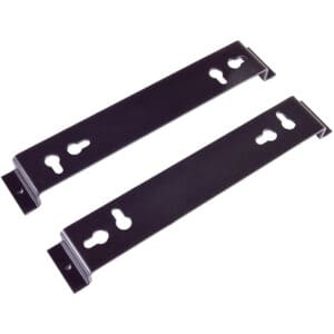 Black metal wall mounting brackets, two pieces.