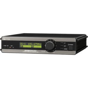 Wireless microphone receiver with digital display.