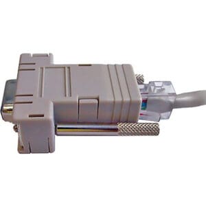 Gray serial to Ethernet adapter cable.