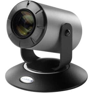 Video conference camera on a stand.