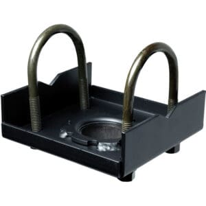 Black metal u-bolt mounting bracket.