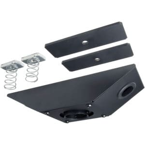 Black mounting bracket with springs and plates.