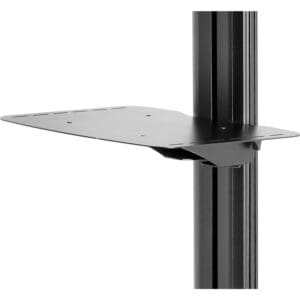 Black metal stand with adjustable shelf.