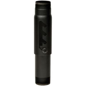 Black metal tube with threaded ends.